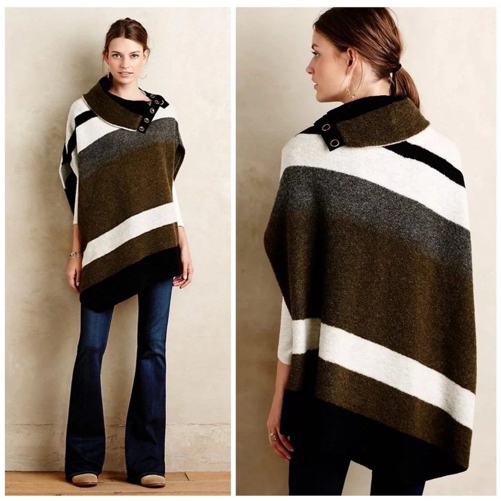 Anthropologie Tabitha Poncho Sweater‎ Cowl Neck Button Detail Women's Size Small